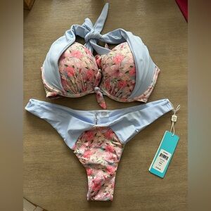 Beach Bunny Floral Pink and Blue push-up top and Sidney tango Bikini set xxl